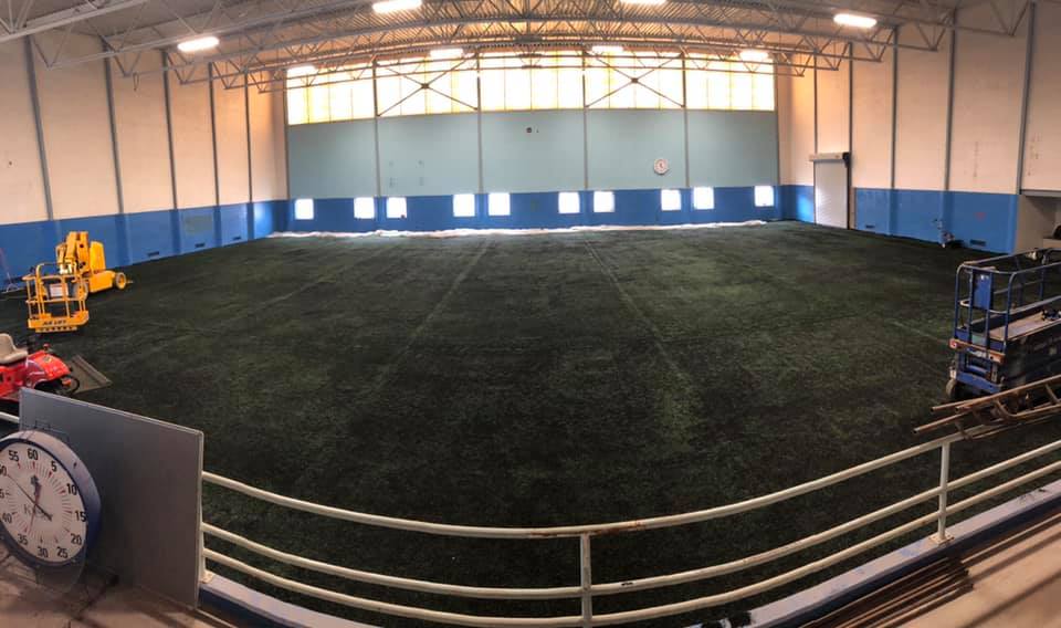 An artificial turf field built on top of old Springville swimming pool.