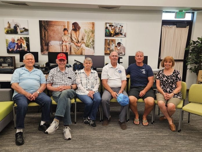 Palmer family - Roy Olmstead (Colorado) , Chuck Rose (Cottonwood Heights) , Carolyn Bloodworth (Springville), Terry Palmer (Syracuse), Blaine Palmer (Syracuse), Sharon Ewing (Springville).