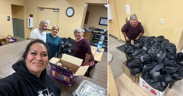 Kathy Cushman, Omai K Crichton,Shannon Ray-Harris & Mark Harris preparing goods for Thanksgiving & Black Friday.