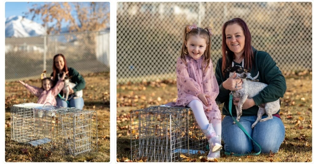 Brandi Buys with her grand-daughter Paisley showcasing the smaller dog traps.