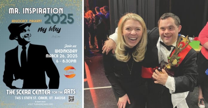 Taylor Shields, Mr. Inspiration 2023, celebrates his crowning with friend and volunteer, Katie Ann Powell.